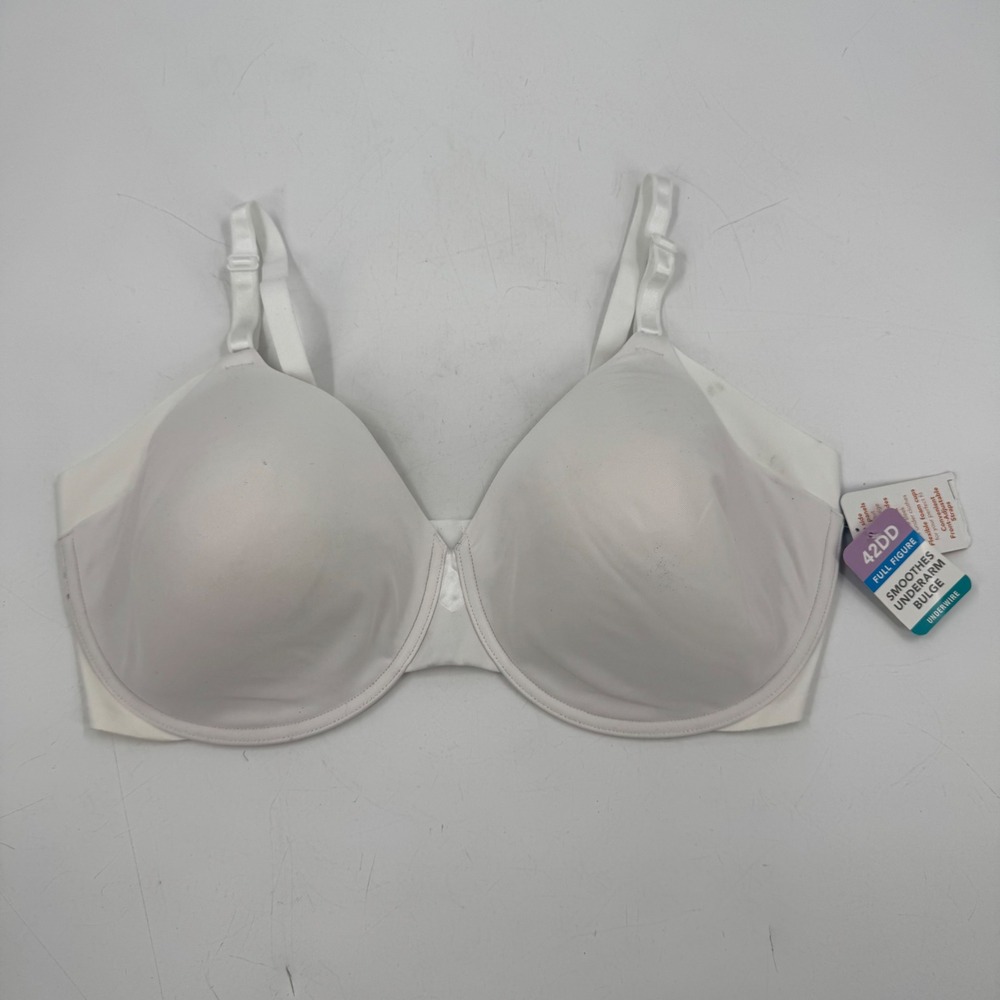 Warner's Full Figure Underwire Bra 42DD‎ White Smoothes Underarm Bulge New